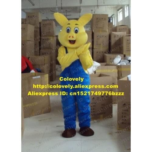 Lovely Yellow Pig Mascot Costume Mascotte Porket Porkling Piggy Hog Swine Adult With Long Ears Happy Face No.1903 Free Ship