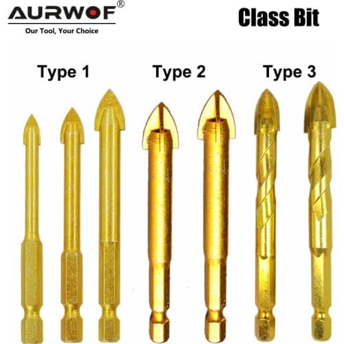 1pc 1/4" Hex Shank Twist Glass Bit Titanium Ceramic Drilling Drill Set 3 4 5 6 8 10 12mm Tile Concrete Cross Flat Hole Tile Tool