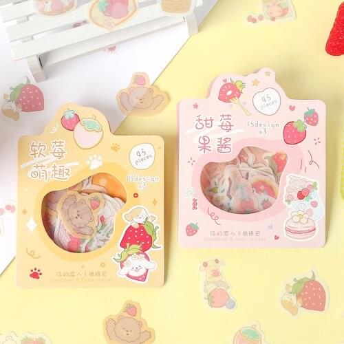 45 Pcs Cute Sweet Strawberry Washi Sticker Diy Decorative Diary Journal Scrapbooking Planner Label Stickers Aesthetic Stationery