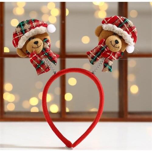 Hot Christmas Headband Santa Snowman Deer Bear Xmas Party Decor Double Hair Band Clasp Christmas Hair Accessories Kid Adult Gift