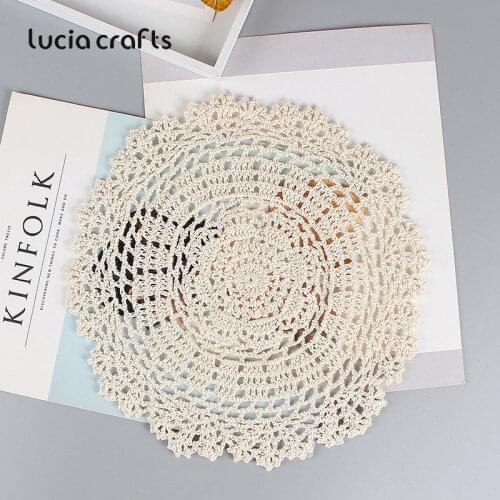 Lucia Crafts 20/25/30cm Cotton Lace Round Placemats Table Padding Cup Mats Kitchen Decoration Accessories P0817