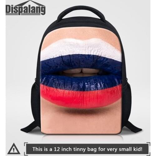 Dispalang Russia Flag Sexy Lip Prints Kindergarten Backpack 12 inch Little Boys Girls School Bags Cute Preschool Bags for Kids