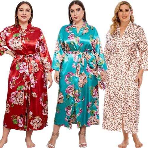 Silk Kimono Robe Bathrobe Women Satin Silk Floral Print Sleepwear Kimono Night Grow Wedding Bride Bridesmaid Plus Size Homewear