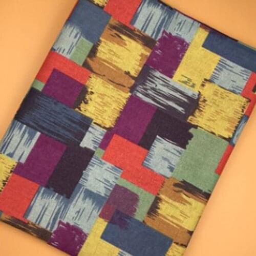 Brand New Colorful Abstract Checks Printed Cotton Linen Fabric For DIY Sewing Curtain Bag Decoration