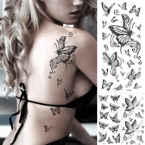 Waterproof Temporary Tattoo Sticker Realistic Sketch Butterfly Fake Tatto Flash Flowers Tatoo Body Art 3d For Girl Women