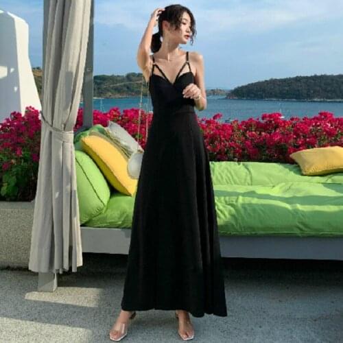 Japanese Punk Gothic Dress Women Wear Dark Halter High Waist Split Party Club Dress Elegant Sexy Deep V-Neck Black Summer Dress