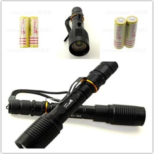 Brightness flat mirror 4.2V Powerful Led tactical Flashlight Waterproof for camping Bicycing + 2 * 18650 Rechargable Battery