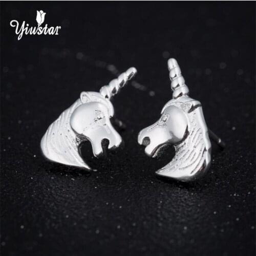 Yiustar New Women Fashion Jewelry Gold/ smile Unicorn Stud Earrings Cute Gift For Girls Lady