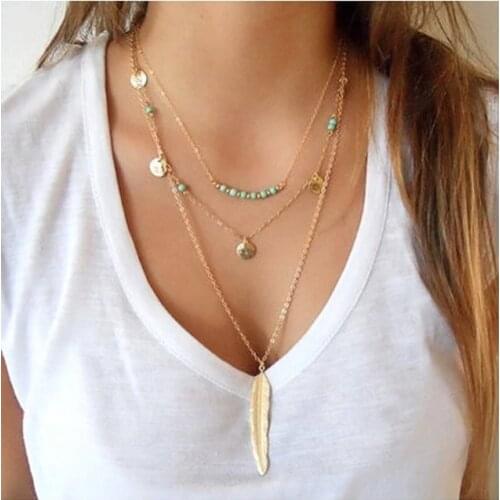 YLWHJJ brand HotMulti-Chain Feather Long Necklace Women Choker Necklaces & Pendants