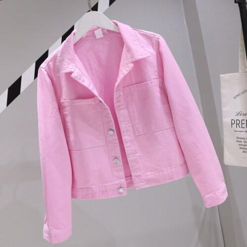 Korean Denim Jacket Women Fashion Pink Short Jeans Jackets Women Casual Spring Ladies Jacket 2020 Jaqueta Feminina Pph288