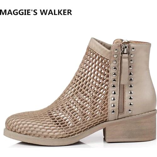 Maggies Walker Women Fashion Genuine Leather Boots Summer Zipper Casual Shoes Pointed-toe Autumn Boots Size 35~42 Plus Size