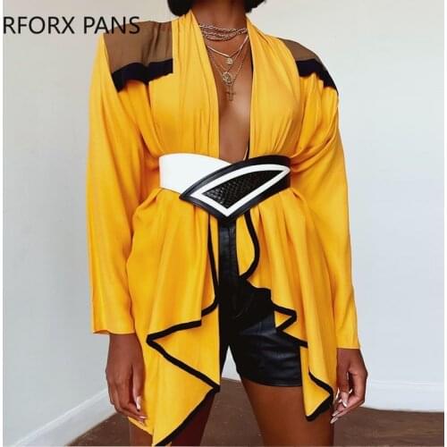 Women Patchwork Sashes Sexy Asymmetrical Neck Cardigan