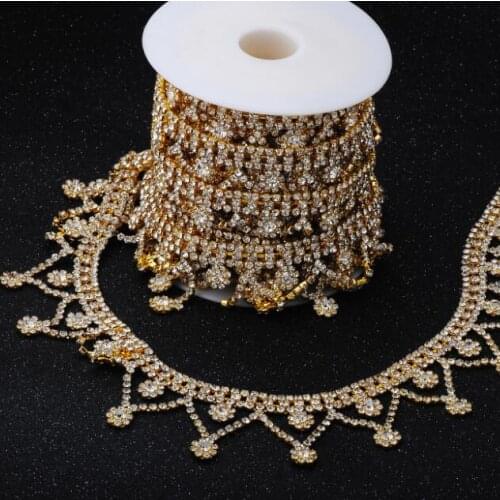 1 Yard 4CM Beautiful Rhinestone Curtain Trims Hot Sale Fashion Bridal Sash Headband Costume Dangle Gold Lsce Applique Trimming
