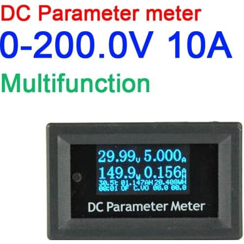 12in1 OLED DC 200V 10A Shunt wattmeter Power Meter Electrical Cumulative power Voltage Current Time Energy Capacity Temperature