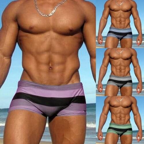 2020 New Mens Striped Swimsuit Sexy Swimwear Swimming Shorts Male Briefs Beach Shorts Sports Suits Surf Board Shorts Swim Trunks
