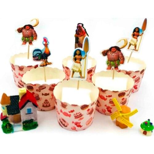 24pcs/set Moana Cupcake Toppers Baby Shower Kids Children Birthday Party Decorative Supplies Kids Happy Birthday Party supplies