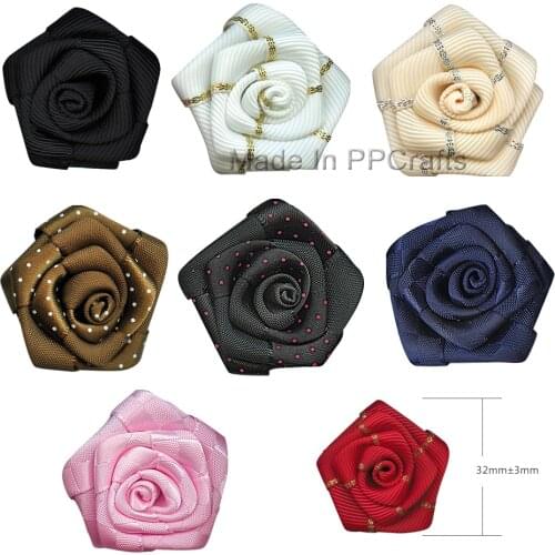 32MM " Satin/ Plain/Grosgrain Ribbon RoseFlower For Cloth Wedding Hairbow DIY Crafts Toy 100pcs Free Shipping