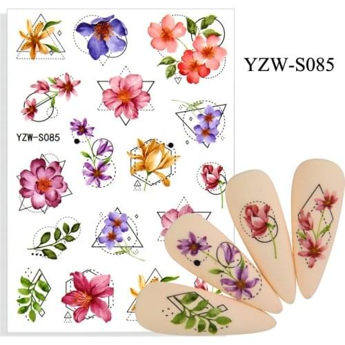 3D Stickers for Nails Self-adhesive Geometry Line Color Flowers Nail Art Decorations Trend Pattern Sticker Nail Foil Accessories