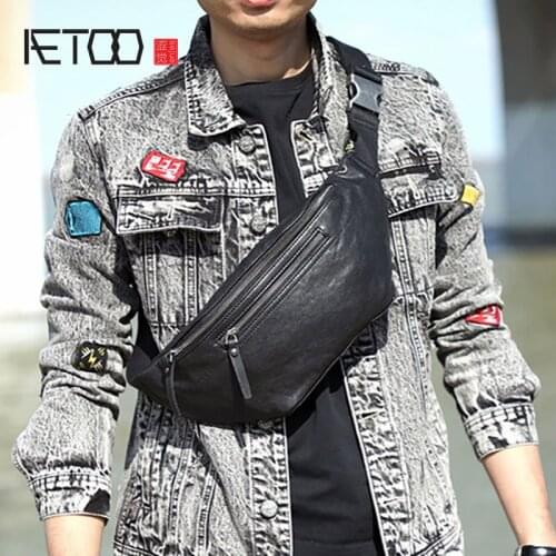 AETOO Casual leather messenger bag, mens trendy shoulder bag, all-match chest bag, simple leather mobile phone bag