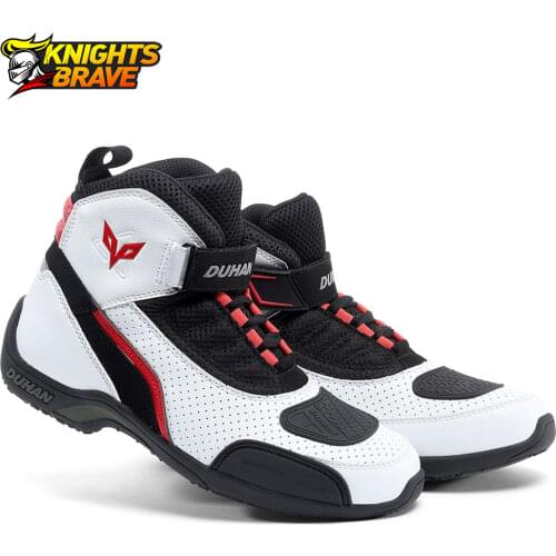 Motorcycle Boots Summer Breathable Mesh Men Motorcycle Shoes Motocross Off-Road Racing Boots Moto Boots Motorbike Black White