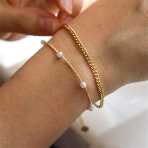 14K Gold Filled Figaro Chain Bracelet Handmade Pearl Jewelry Boho Charms Bracelets Bridesmaid Gift Vintage Anklets for Women