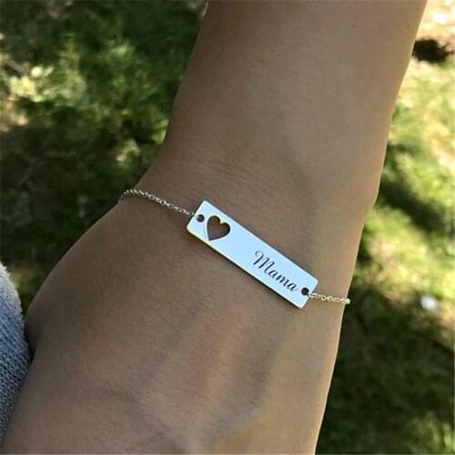 24*5mm Cut Out Heart Statement Bar Bileklik Gold Personalized Name Bracelet Custom Nameplate Bangle BFF Jewelry Mothers Day Gift
