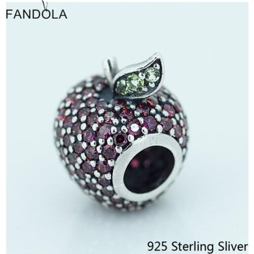 CKK 925 Sterling Silver Apple Pave Fancy Red And Light Green Crystal Charms Beads Fits Original Bracelets Jewelry