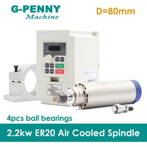 220V 2.2KW ER20 CNC Air Cooled Spindle Motor Air Cooling 4 Bearings high frequency 2.2kw VFD inverter cast aluminum bracket