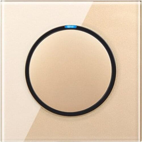 Esooli 1 Gang 1 Way Random Click Push Button Wall Touch Light Switch With LED Indicator Gold Crystal Glass Panel