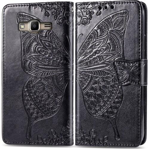 G532 Cute Butterfly Case for Samsung Galaxy J2 Prime (5.0in) SM-G532F Cover Flip Leather Wallet Book Black GalaxyJ2Prime J2Prime