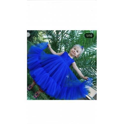 GIRLS KIDS ABİYE BALL PARTY WEDDING ENGAGEMENT (26) BLUE RAISED WEDDING DRESS GIRL CHILDREN 'S 2-3-4-5-6 MOURNING