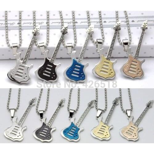 Hot Unisex Fashion Jewelry Brand New Titanium Gold Silver color Guitar Stainless Steel Pendant Necklace