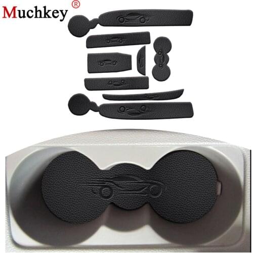 PU Leather Car Anti Slip Mat For Skoda Octavia A7 2007-2015 Non-Slip Covers Interior Door Mats Cup Pad Door Groove Mat 8 pcs