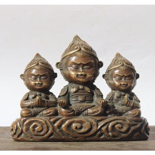 Chinese Old Handmade Copper Antique statue,Fighting Buddha Sun Wu Kong Figurines Home decoration Crafts Monkey King Sculpture