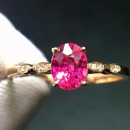 Fine Jewelry Real 18K Rose Gold AU750 100% Natural Pink Tourmaline 0.9ct Gemstones Diamonds Female Rings for Women Fine Ring