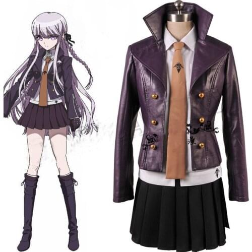 Anime Danganronpa Kirigiri Kyouko Uniform Oputfit Cosplay Costume Halloween Party Cosplay Costumes Full Set Wig and Shoes Boots