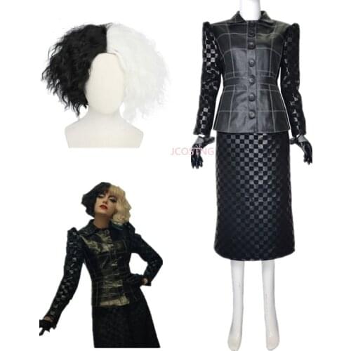 Movie Cruella Cosplay Cruella De Vil Costume Outfits Black Suits Halloween Carnival Costumes