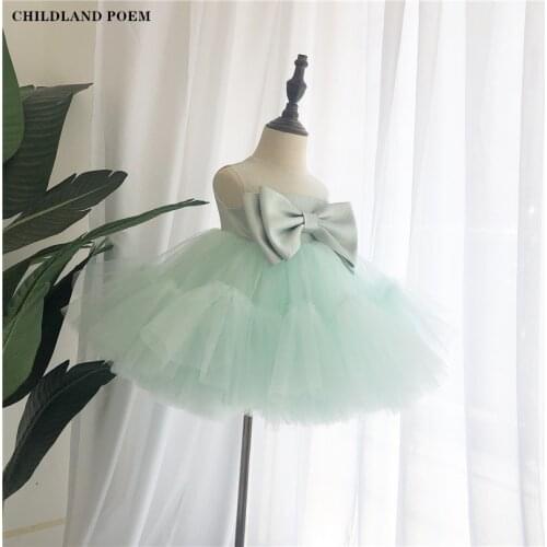 Princess Kids Dresses For Girls Tulle Lace Girls Dress For Party And Wedding Baptism Bow First Birthday Party Girls Gown