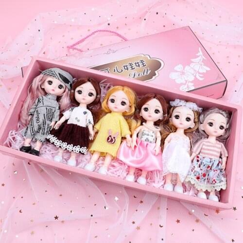 6pcs/set 16cm BJD Doll Toy Gift 13 Joint Movable Cute Doll Dress-up Gift Box