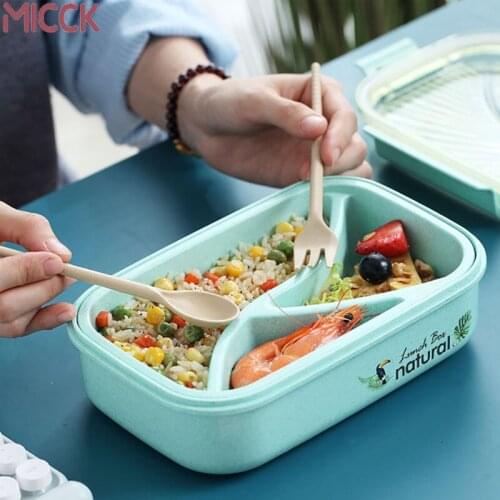 MICCK Microwave Lunch Box Wheat Straw Student Food Container Layer Sealed Lunch Box Sent Tableware 2020 New Kitchen Accessories