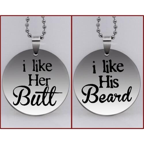 I Like His Beard, I Like Her Butt necklaceKeychain Stainless Steel Couple Keyring Best Gift for Boyfriend Girlfriend N4555-1