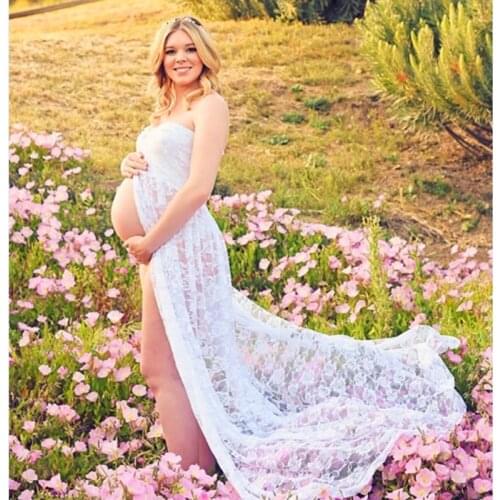 2017 Maternity Dress for Photo Shoot Maxi Maternity Gown Opening In The Middle Lace Fancy Sexy Women Maternity Photography Props