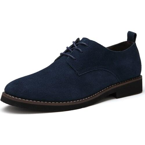 Large 38-48 Mens Shoes Leather Casual Flat Shoes Oxford Mens Suede Shoes Classic Lace Up Work Shoes