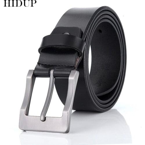 HIDUP Simple Casual Style Pin Buckle Metal Retro Genuine Leather Belts for Men 3.8cm Width Jeans Fashion Accessories 2020 NWJ559
