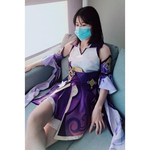 Accept customization Keqing Cosplay Costume Game Genshin Impact Girl Dress Anime Project Gloves Girdle Necklace Accessories Set