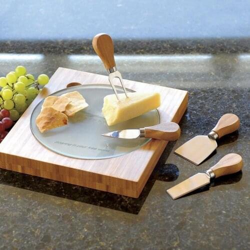 Cheese Knives Set 4pcs Wood Handle Steel Mini Butter Cutlery Board Knife Bamboo Cheese Cutter Slicer Spatula Fork E9K5