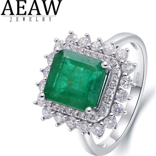 4ct Natural Emerald Green Gemstones Side 1ctw Real Diamond Engagement Wedding Rings for women Fine Ring 14K White Gold