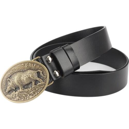 Genuine Leather male metal belt buckle fashion strap for men gift belt Wild boar pattern