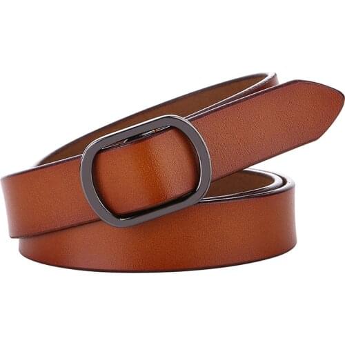 Genuine Leather Women Fashion Jeans Classic Retro Simple Metal Buckle Female Pin New Denim Dress Sword Goth Luxury Cowhide Belt