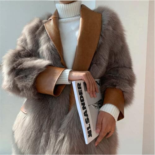 Luxury Vintage Womens Winter Faux Fur Coat With Faux Leather Suit Collar 2021 New Warm Fur Jacket Sexy Streetwear Overcoat Girl
